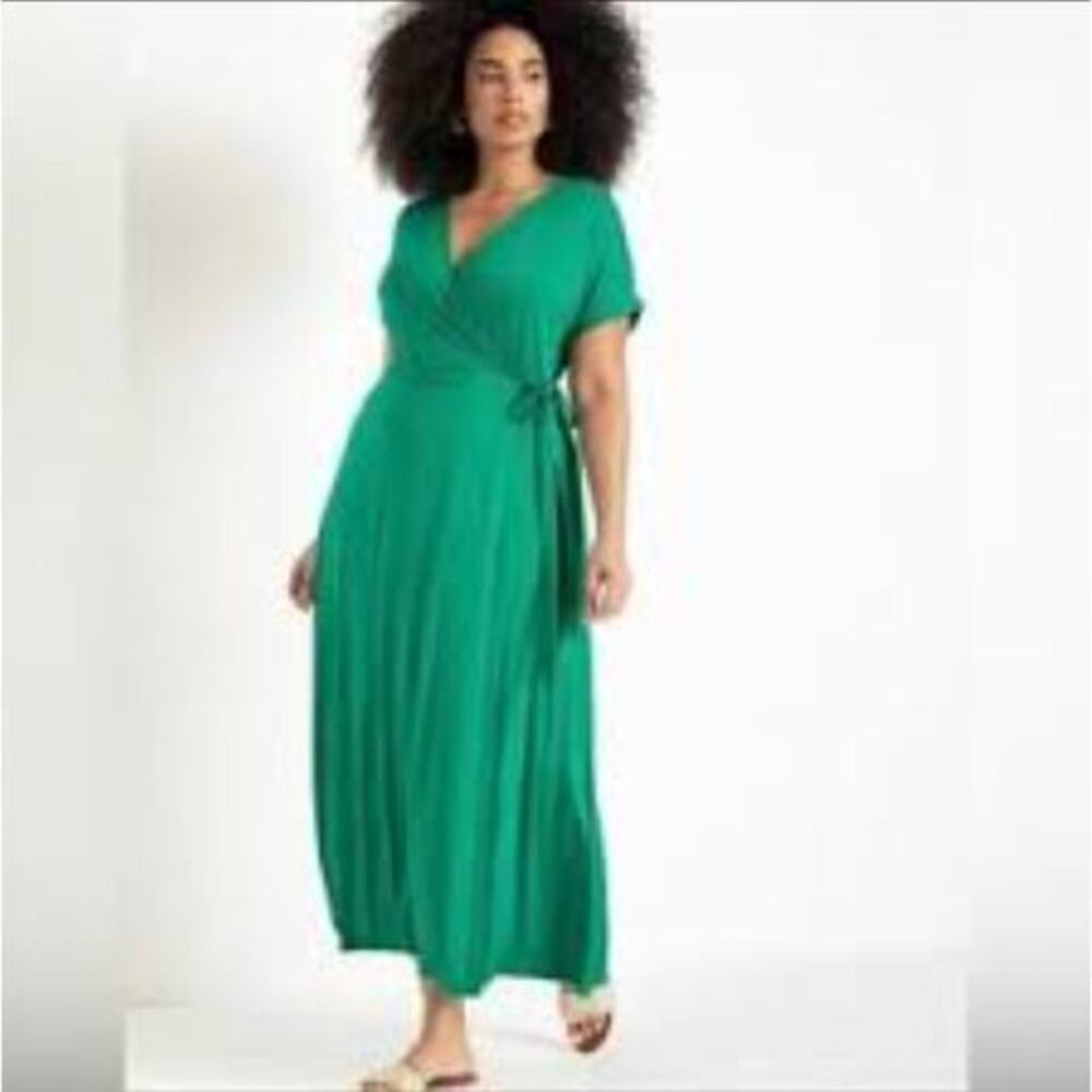 New! Eloquii green maxi wrap dress short sleeves,‎ plus size 24